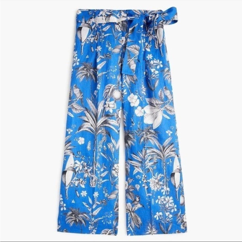 J. Crew Tropical Blue Wide-Leg Linen Pants